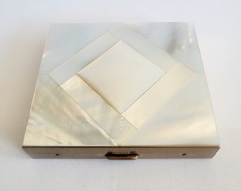 Mother of Pearl cigarette Case, brass compact, vintage accessory