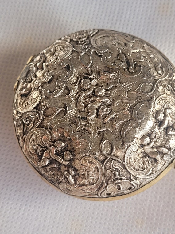 Antique repousse silver plated brass trinket box,… - image 1