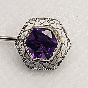 Antique silver filagree and amethyst pin, Victorian jewelry, Birthstone