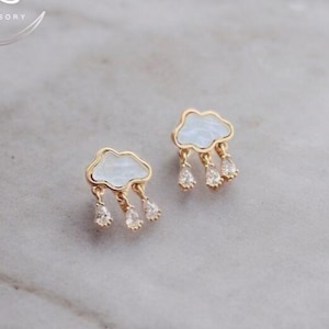 White Cloud Earrings, Raindrops Earrings, Teardrop Earrings, Dangle Stud Earrings