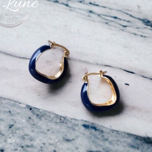 Vintage Navy Blue Irregular Shape Retro Hoop Earrings