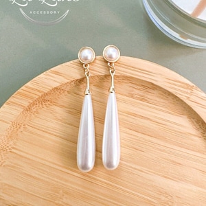 Long Teardrop White Faux Pearl Vintage Retro Drop Dangle Earrings FREE SHIPPING