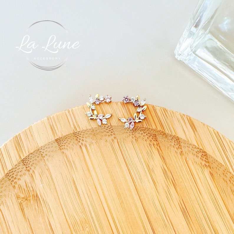 Floral Flower Wreath Crystal Rhinestone Cshape Stud Earrings Etsy UK