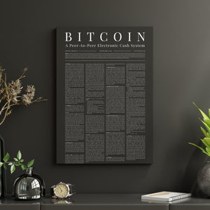 Tela di carta bianca Bitcoin | immagine bitcoin di alta qualità | Stampa criptovaluta Libro bianco inglese | schema oscuro | Accessorio crittografico