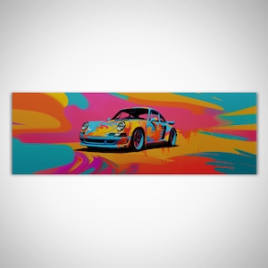 Wide Porsche Mural | Colorful wall art in pop-art style | on high quality canvas | 20x60cm / 30x100cm | Ready to hang