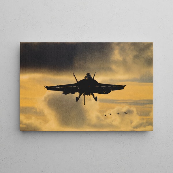 FA-18 Hornet Kampfjets | Wandbild Militär Flugzeug | Jet Druck auf Leinwand | Premium Canvas Größen 20-90cm | Ready to hang | Geschenk Armee