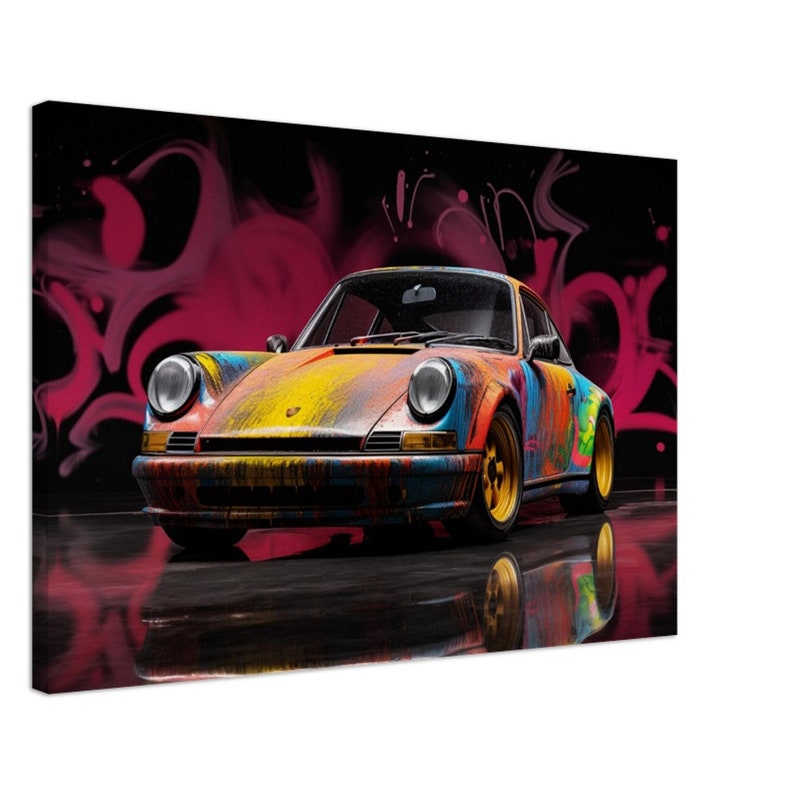 Tableau Déco Porsche 911 Sur Toile - Motif Charleston - Cadre Inclus - Style Moderne