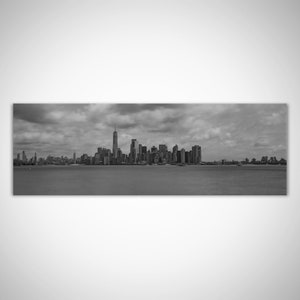 Horizonte de Nova York em preto/branco | Quadro de parede em tela de alta qualidade | Canva de luxo pronta para pendurar | Imagem elegante em tela larga | 30x100cm