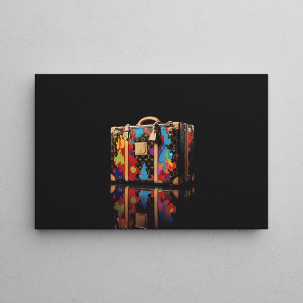 Louis Vuitton Valise Noir | Impression sur toile Pop Art | Toile de luxe dans les tailles 20-90 cm | Prêt à accrocher | Cadeau élégant