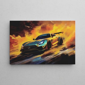 Mercedes AMG Car Art on Canvas in Sizes 20-90cm | Colorful Futuristic Wall Art | Gift for Car Lovers | Ready to hang
