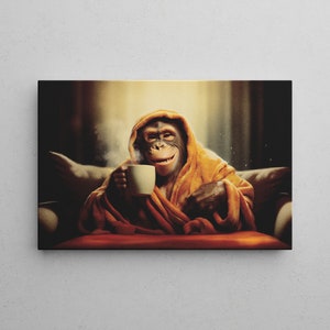 Funny Mural | monkey drinks coffee | Wall art on canvas | Funny Animals | Wall type 20-90 cm | Ready to hang