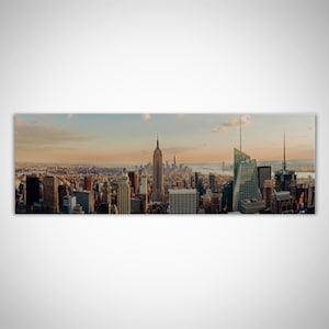 MANHATTAN SKYLINE, New York PAINTING, Large Wall Art, Ready To Hang Stylish Luxury High Quality Canvas Painting Size 30x100cm