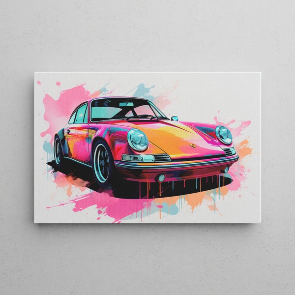 Bunte Porsche 911 Zeichnung | Car-Art / Pop-Art auf Leinwand | Canva in verschiedenen Größen 20-90 cm | Ready to hang | Geschenk für Fans