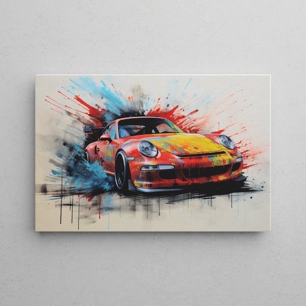 PORSCHE Wall Art, CAR Painting, car CANVAS, Colorful Pop art canvas print Modern living room home decor gift for car lovers