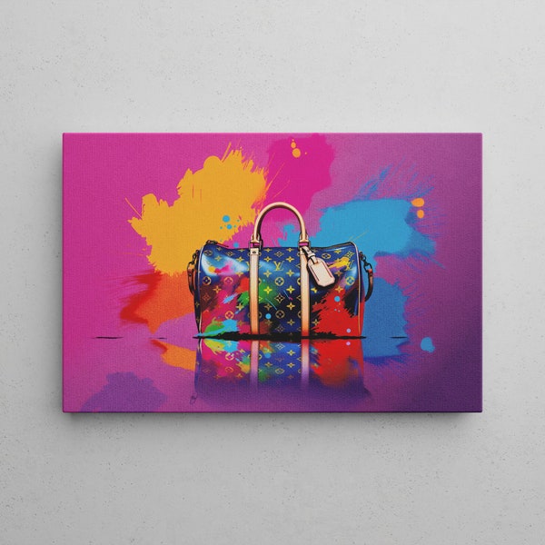 Dessin de sac Louis Vuitton | Impression sur toile Pop Art | Canva de luxe coloré dans les tailles 20-90 cm | Prêt à accrocher | Cadeau élégant