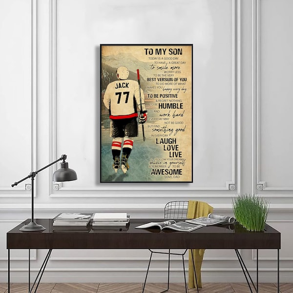 Personalisierte Eishockey-Poster, Eishockey-Geschenke, Geschenke für Eishockey-Spieler, für meinen Sohn mit individuellem Namen, Wandkunst-Haus