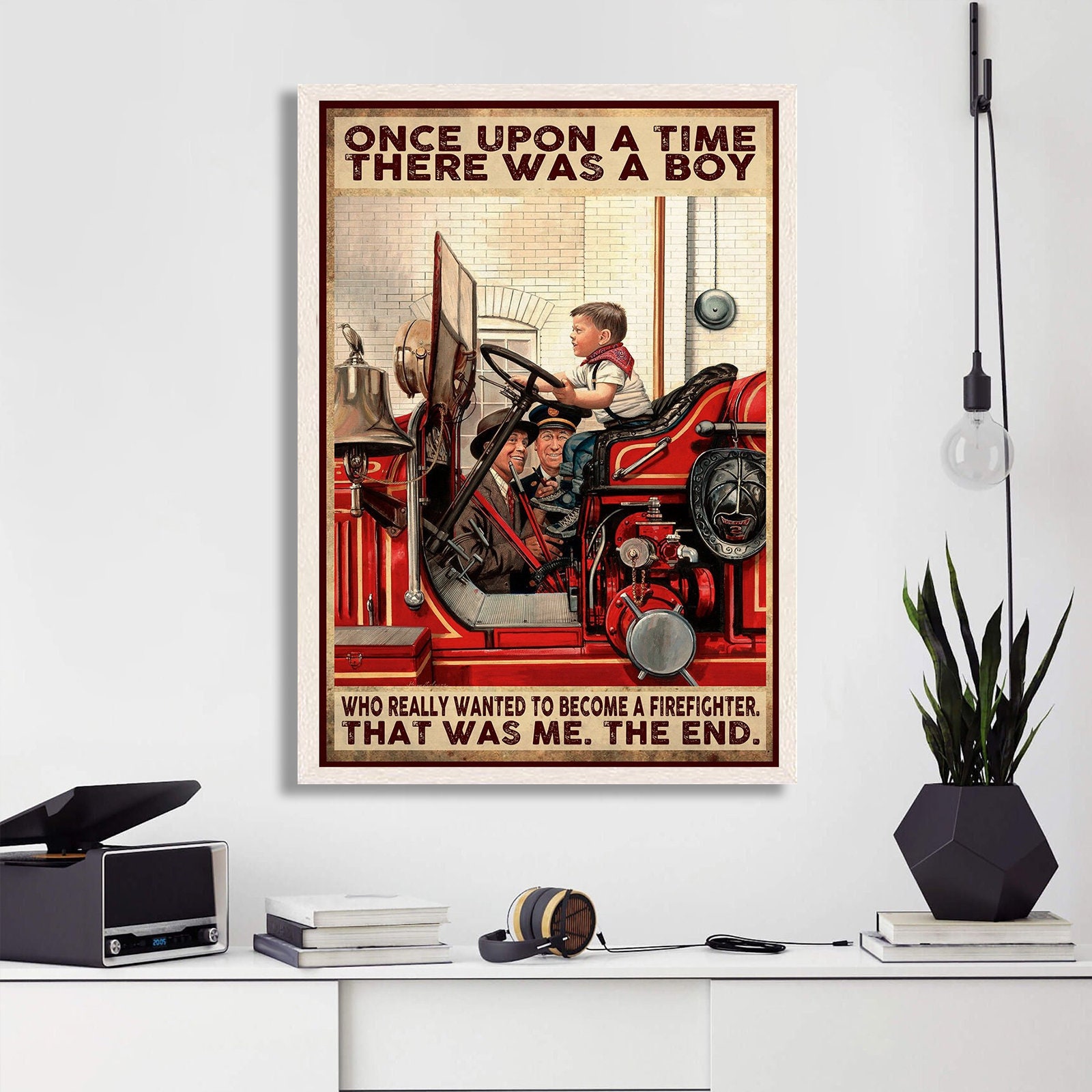 Discover Firefighter Once Upon a Time There Was a Boy Poster, Bathroom Wall Decor, Bathroom Wall Decor, Funny Firefighter Poster, Wall Art Home