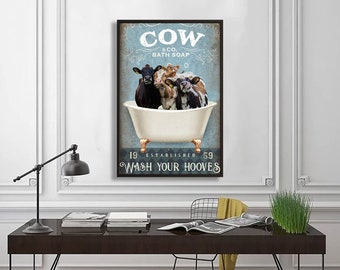 Cow Bath Soap Wash Your Hooves Poster Wall Art Vertical, Personalized Angus Cattle Poster Art, Cow Poster Art Gift, Wall Art Decor