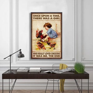 Es war einmal ein Mädchen, das Hühner wirklich liebte Poster, Huhn Poster, Huhn Liebhaber Geschenk Malerei Kunst, Esszimmer Wand Dekor