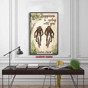 Personalized Happiness Is Cycling with You Poster, Living Decor Poster, Bicycle Poster, Cycling Poster, Wall Art Home