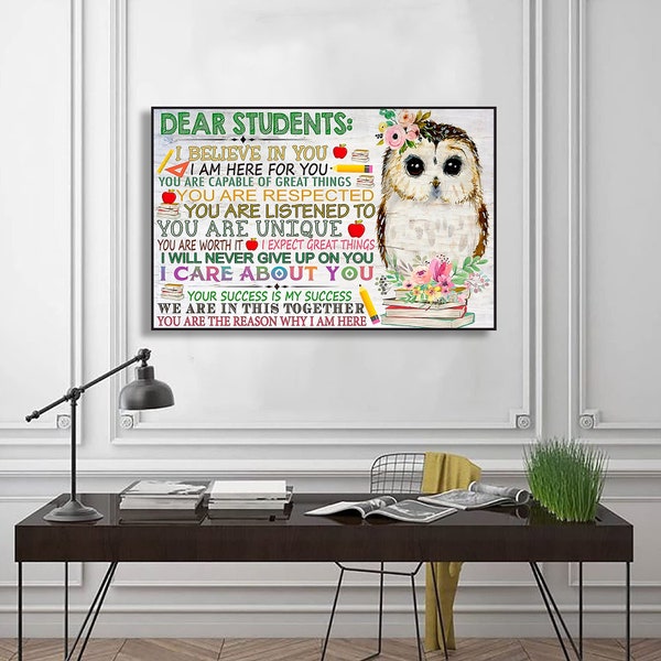 Owl Teacher Poster Dear Students, Teacher I Believe in You Iron Poster Wall Poster, Classroom Poster, Wall Art Home, Back To School Poster