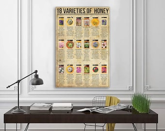 18 Varietie Of Honey Poster, Wissensplakat, Vintage Poster, Dekorwand, Wissensliebhaber Geschenke, Dekoration, Bildung Wanddekor
