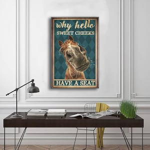 Cavallo - Sweet Cheeks Have a Seat - Horse and Paper Funny Toilet Poster - Owl Lover Birthday Xmas Gift, Owl Decor Poster, Bathroom Wall Art
