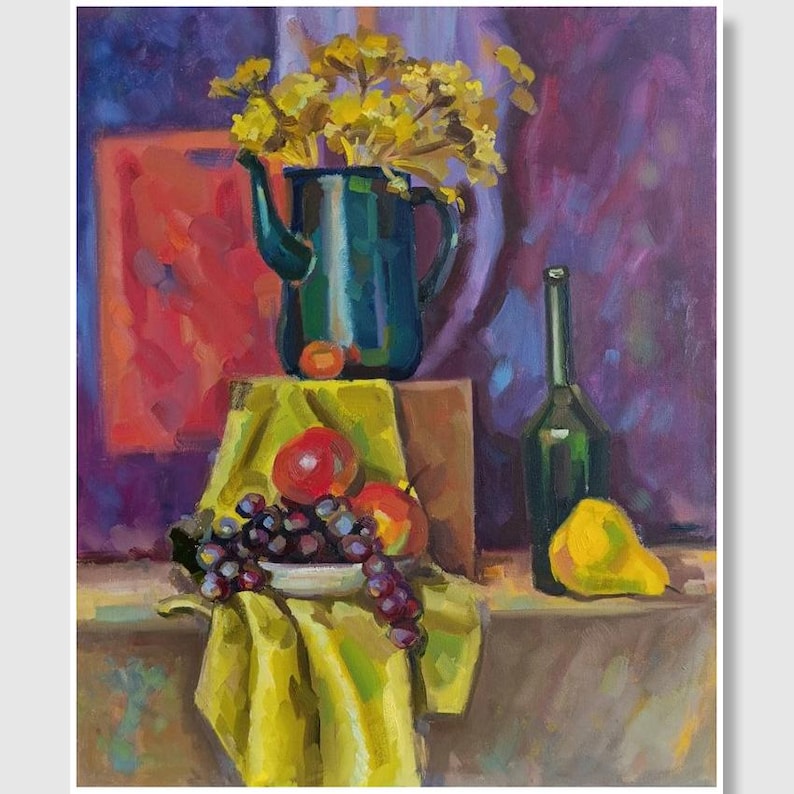 Colouring Picture R Is For Raisin Nature morte colorée, peinture à l'huile, fleurs et fruits jaunes ...