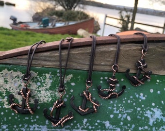 Large hand forged anchor with copper rope accent