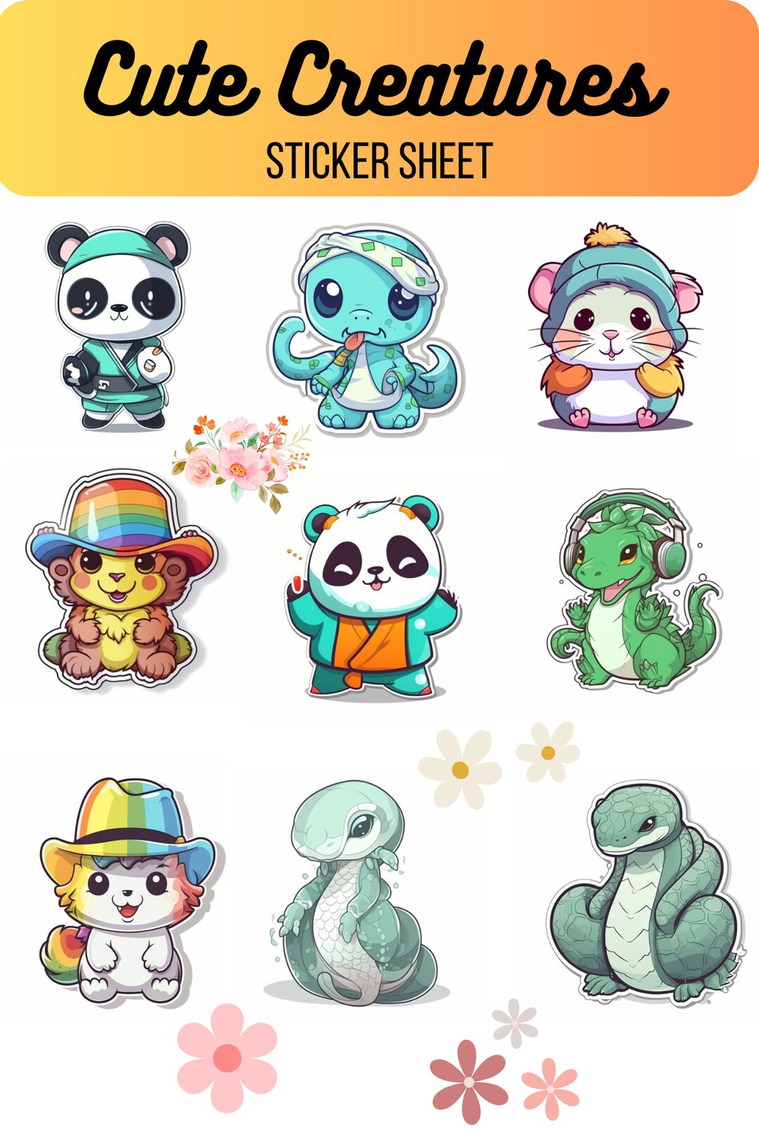 Cute Creatures Sticker Sheet - Etsy