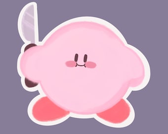 Sticker Kirby avec un couteau