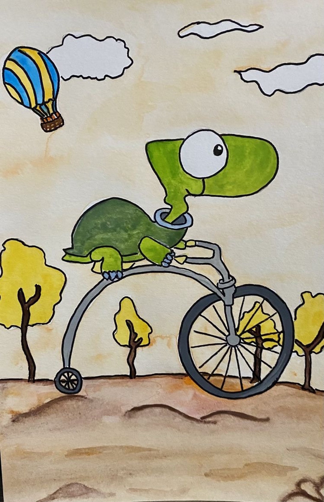 Turtle Riding a Bike - Etsy