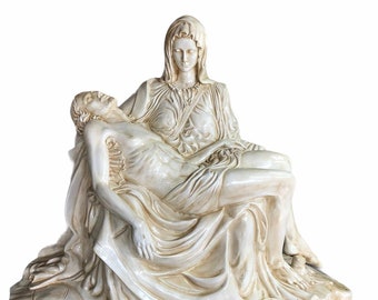 Handcrafted Fiberglass Michelangelo Pietà Travertino Marble-Finished Outdoor/Indoor. Sculpture Large Cm.150x90xH Cm. 130 (60x36x52 inch).