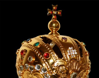 IMPERIAL CROWN Chiseled by Hand. All sizes are achievable. Prague Child Brass in Galvanic Gold, Fine Glass Stones.