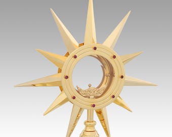 Custodia Custodia Ensamblada a Mano Altura Cm. 44 (17 1/4") Diámetro Hostia 7 (2 3/4") Baño Galvánico Oro sobre Latón Antioxidante