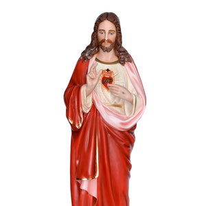 Handcrafted Fiberglass Sacred Heart of Jesus different models and Sizes color with Eyes of Glass.