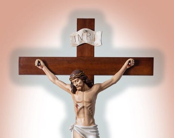 Body Of Christ Crucified Ancient Model Cm. 100 - 39" on Cross 180x120 cm (71x48")