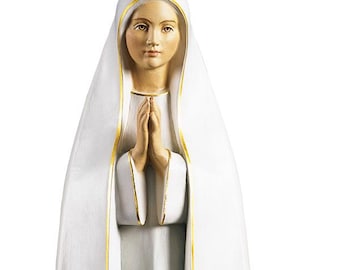 Estatua de Nuestra Señora de Fátima de diseño moderno estilizado tallada en madera y pintada a mano