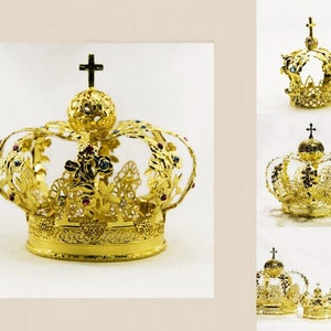 Elegant Gold-Plated Filigree Crown for Madonna Statue - Customizable Sizes