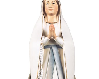 Estatua de diseño estilizado de Nuestra Señora de Lourdes tallada en madera y pintada a mano