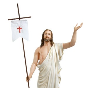Handgefertigter auferstandener Jesus. Auferstandener Jesus aus Fiberglas. Für den Innen- und Außenbereich geeignet. Verschiedene Größen. Augen aus Glas. Zollfrei in den USA erhältlich.