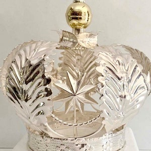 Brass Imperial Crown double color Gold and Silver & Rhinestones. Custom Size Options for Religious Statue.