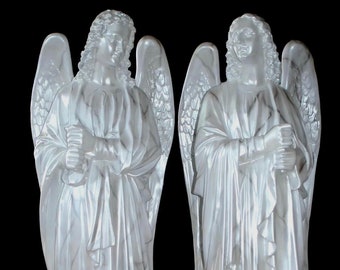 Pair of Angels Right and Left Fiberglass Marble Finish Cm. 130