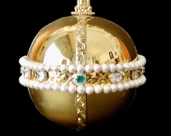 Imperial Globe With Cross, Astrolabe, Orb, GOLD Galvanic Bath Brass handmade diameter cm. 12 by H cm.25