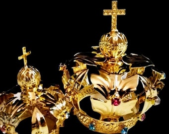 Corona Mariana Imperial de latón bañada en oro personalizable. Corona Imperial Mariana de latón dorado con hojas, tallas a elegir
