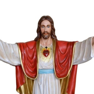 Wonderful handcrafted Fiberglass Sacred Heart of Jesus cm. 200- 79" -  full color - eyes of glass.