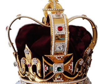 Royal English CROWN Sterling Silver "800" Silver + 24k Gold Plated. St. Eduard Year 1661 Exact reproduction, customizable sizes.