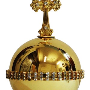 Regal Brass Astrolabe Globe with Cross- Galvanized Gold Imperial Orb for Royal Decor, Astrolabe with cross Galvanic Brass GOLD