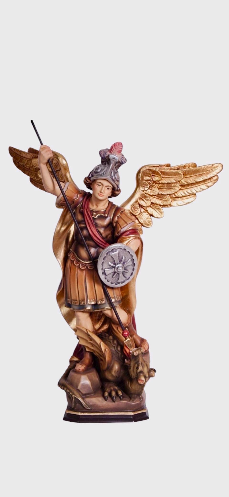 Statue Saint Michel Archange Eurofusioni - Figurine Résine 21 Cm Couronne, Épée Et Ailes Dorées