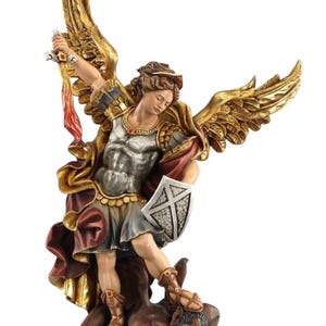 Wonderful Hand-Carved wooden Statue of Saint Michael Archangel Religious Art for Catholic Church or Home Decoration as Peotection.